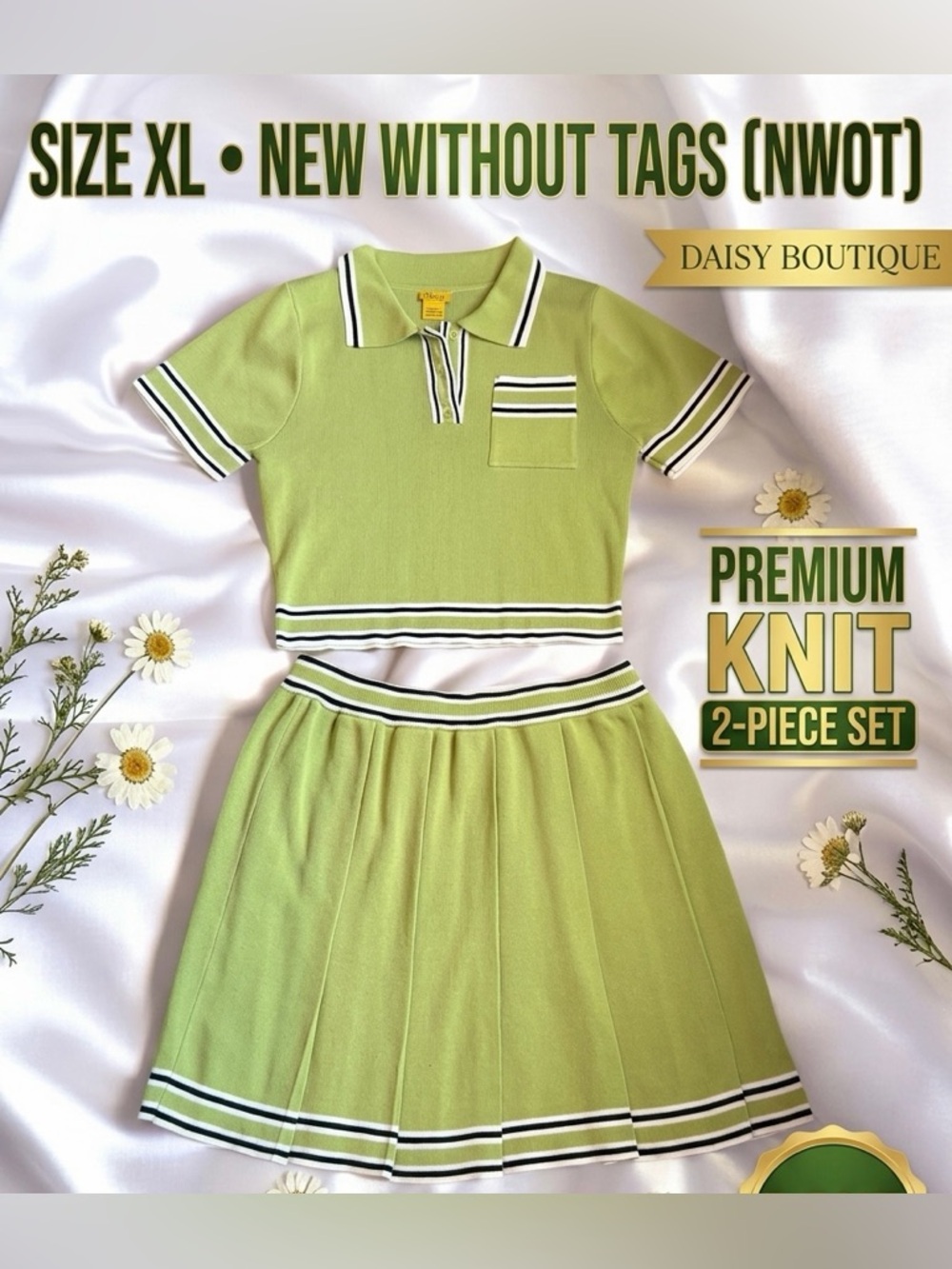 NWOT Daisy Retro-Preppy Knit Two-Piece Set – XL